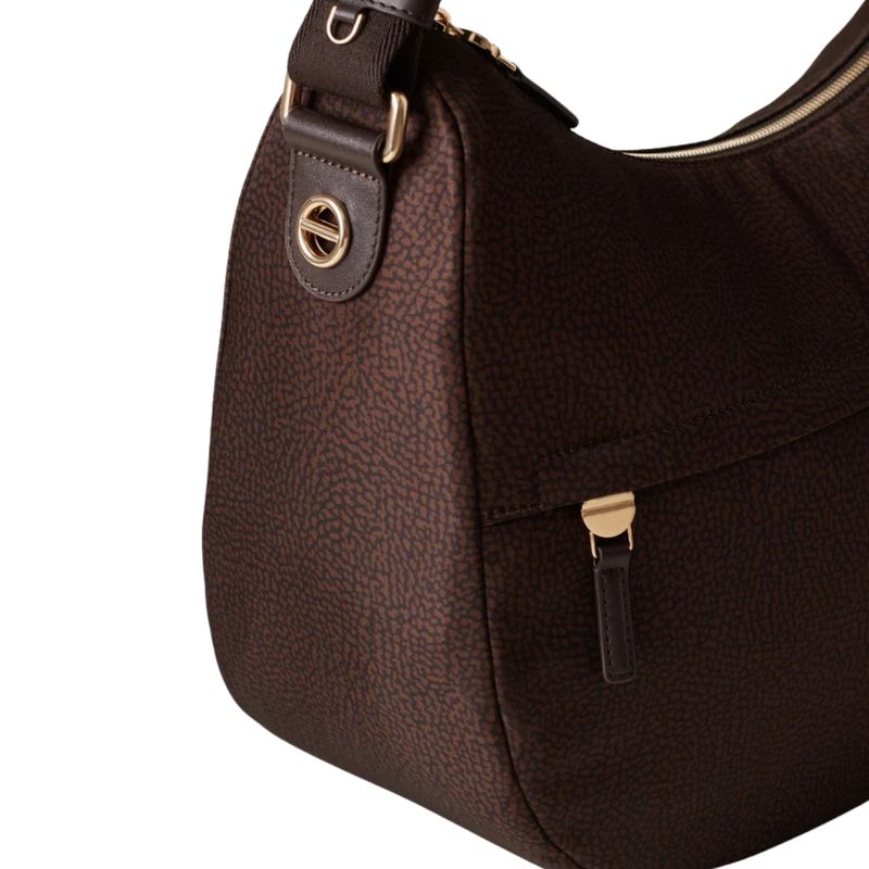 BORBONESE - Luna Bag Medium Nylon Riciclato OP con zip - Ciocolato