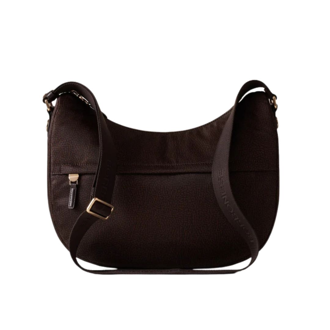 BORBONESE - Luna Bag Medium Nylon Riciclato OP con zip - Ciocolato