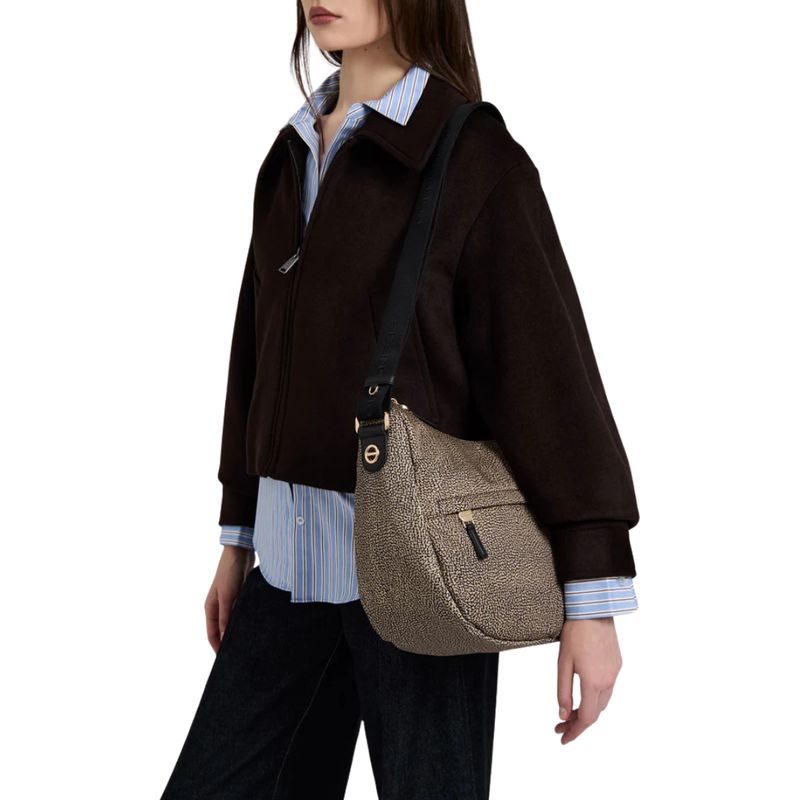 BORBONESE - Luna Bag Medium Nylon Riciclato OP con zip - Op Natural