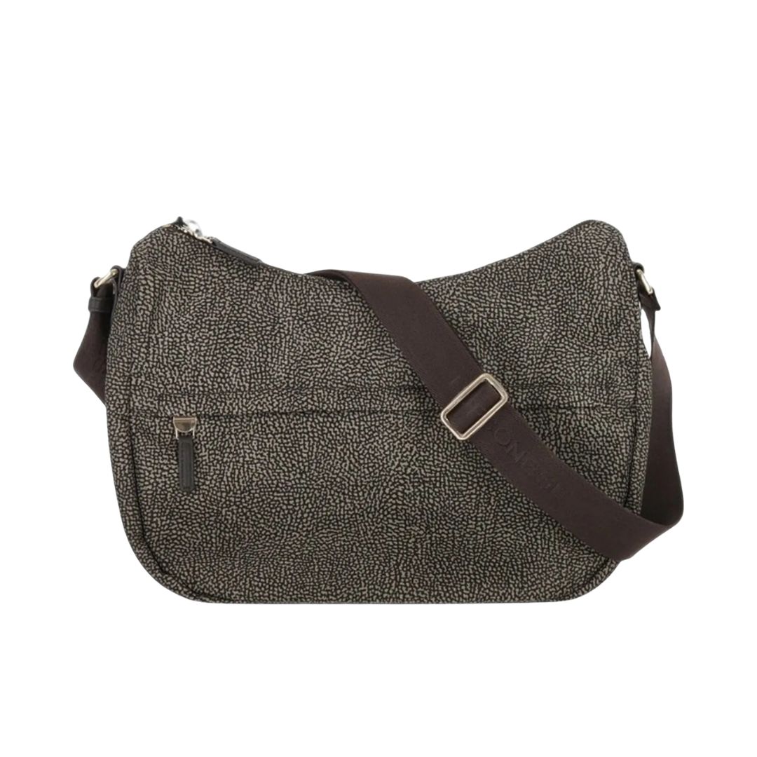 BORBONESE - Luna Bag Medium Nylon Riciclato OP con zip - Catrame