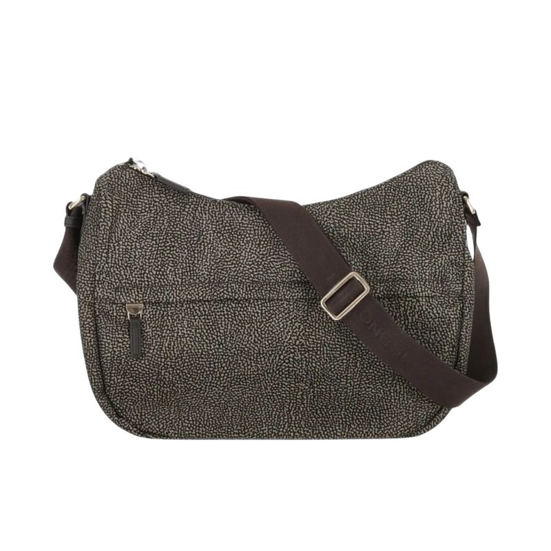 BORBONESE - Luna Bag Medium Nylon Riciclato OP con zip - Catrame