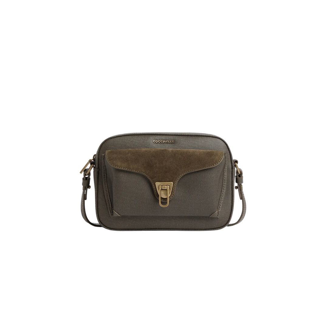 COCCINELLE - Beat Soft Camera Bag small  tessuto cerato- Fango