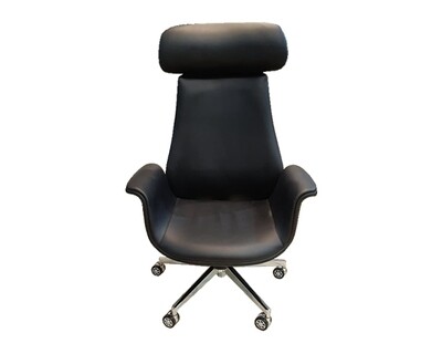 (Sale Item) Ofix Premium-5 High Back PU Chair (Black) (Leather Scratches and Headrest Stains) (Armrest Torn & Scratches)