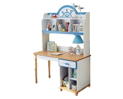 (Sale) Ofix Azariah Bedroom Bookcase Desk (Blue+White) (Scratches/Dents/Water stains)