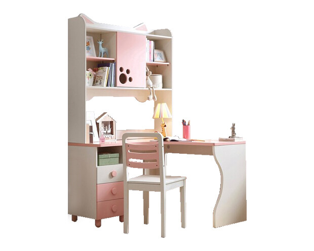 (Sale) Ofix Eira Bedroom Bookcase Desk (Chair not Included) (Pink+White) (Top damage/Scratches/Paints Peel-off)