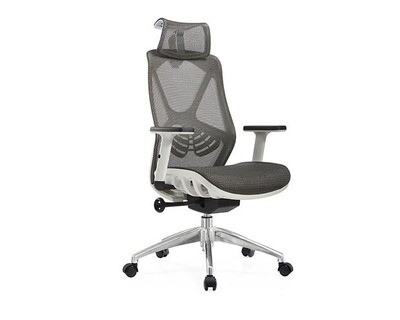 (Sale) Ofix Korean F16-XTM All Mesh High Back Chair (White+Grey) (Scratches and Small dents)