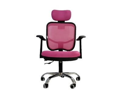 (Sale) Ofix Deluxe-3 High Back Mesh Chair (Pink) (Cushion Torn) (Red/ Scratches)