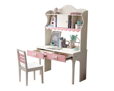 Ofix Milana Bedroom Bookcase Desk Set (Pink+White) (Chair not included)