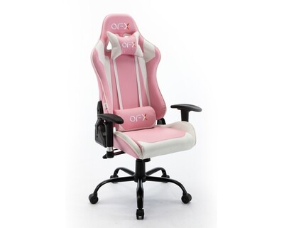 (Sale) OFX Gideon Steel Base Gaming Chair (White+Pink) (Torn & Slightly Dirty)