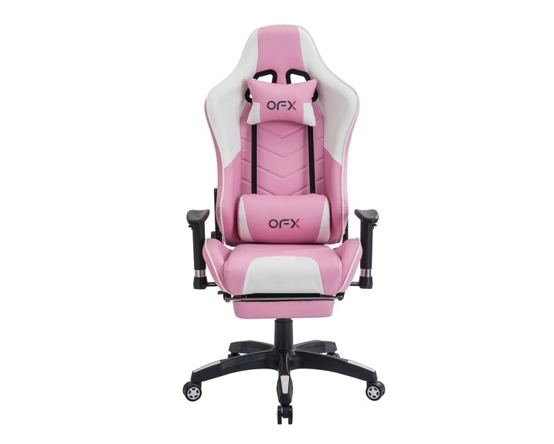 (Sale) OFX Joshua Cocoon Back Gaming Chair w/ Foot Rest (White+Pink) (Dents &amp; Scratches)