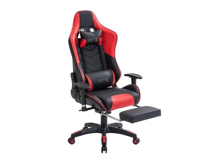 (Sale) OFX Joshua Cocoon Back Gaming Chair w/ Foot Rest (Black+Red) (Light Scratches & Torn)