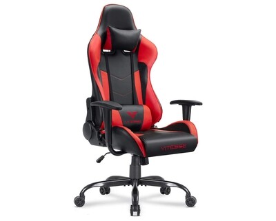 (Sale) OFX Vitesse Steel Base Gaming Chair (Black+Red) ( Seat Cushion Small Torn)
