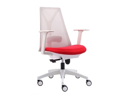 (Sale) Ofix Korean-109 Mid Back Mesh Chair (White+Red) (Seat Cushion Light Crack)