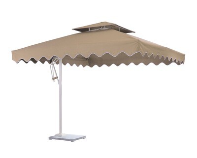 Ofix Averill Square Roof Side Post Aluminum Frame with Marble Stone Base Umbrella (Khaki)