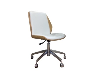 (Sale) Ofix Premium H3 Bentwood Walnut Office Chair (White) (Leather Torn & Stains)