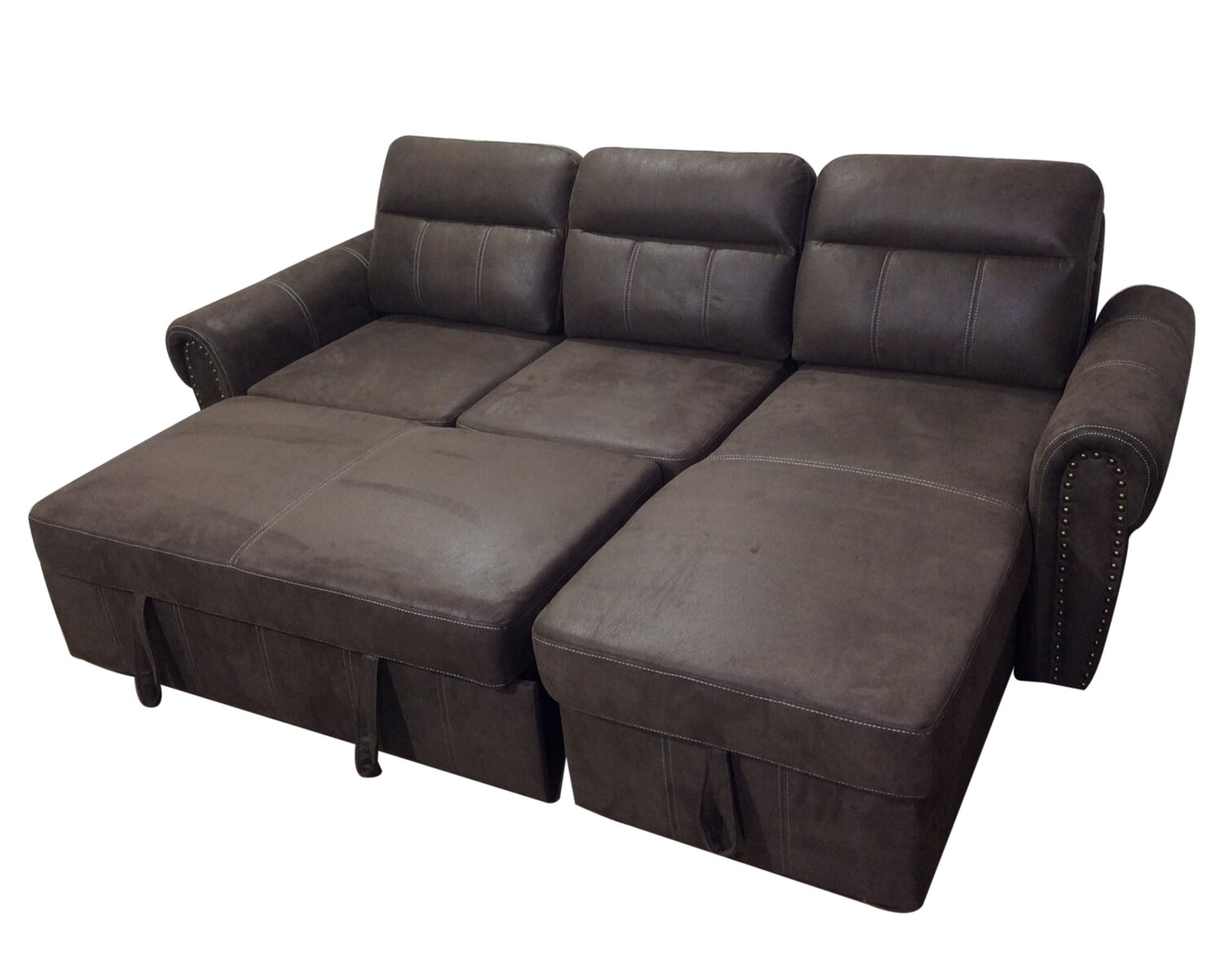 Flotti Raven Convertible L-Sofa with Pull-Out Bed (Dark Brown)