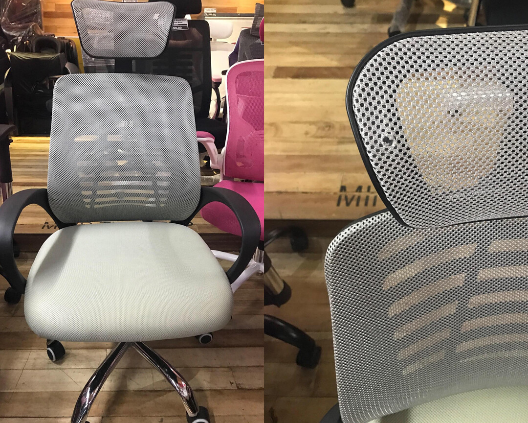 (Sale) Ofix Deluxe43 High Back Mesh Office Chair (Grey) (Headrest Mesh Torn)