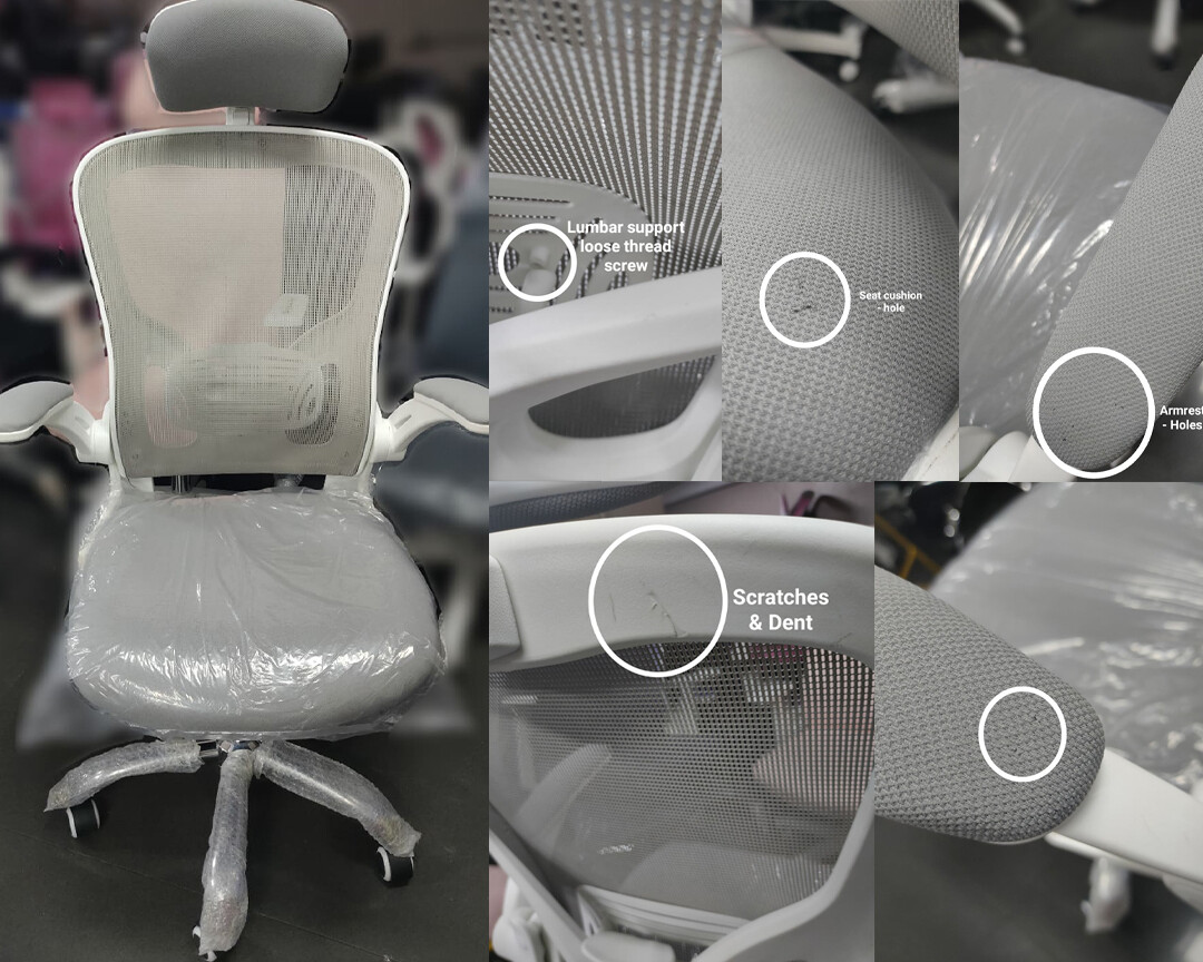 (Sale) Ofix Premium-31 Mesh Chair (Grey+White) (Scratches/Holes/Lumbar Support Slightly Loose)