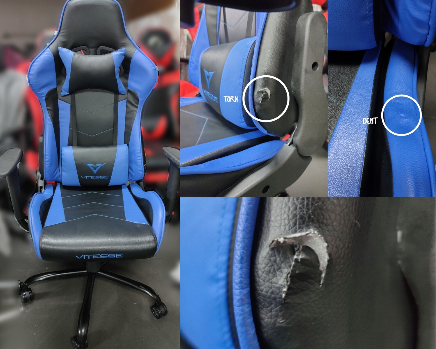 (Sale) OFX Vitesse Steel Base Gaming Chair (Black+Blue) (Backrest Torn / Seat Cushion Dent)