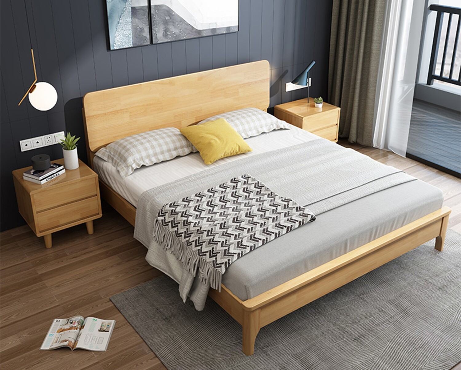 Flotti Zamir Solid Wood Bed Base (Double, Queen & King) (Side Drawers Are Not Included)