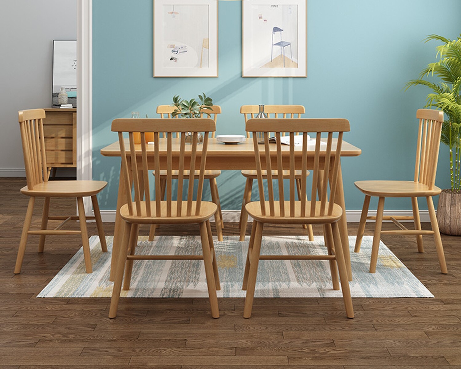 Ofix Ali Solid Wood Dining Set (Dining Table+4 Dining Chair) (130*80)