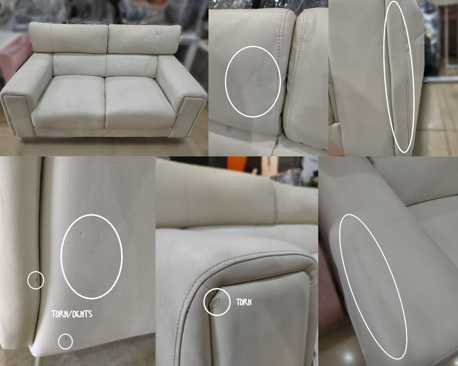 (Sale) Flotti Madrid Adjustable Headrest 2-Seat Sofa (Beige) (Scratches/Dents/Torn/Light Stains)