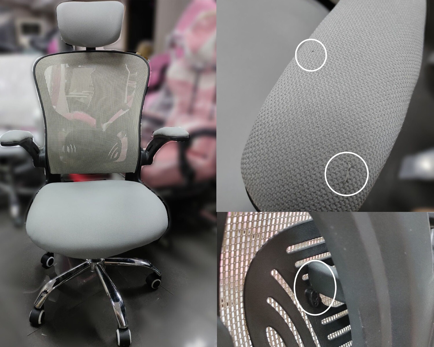 (Sale) Ofix Premium-31 Mesh Chair (Grey) (Armrest holes/Lumbar Support Dis-align)