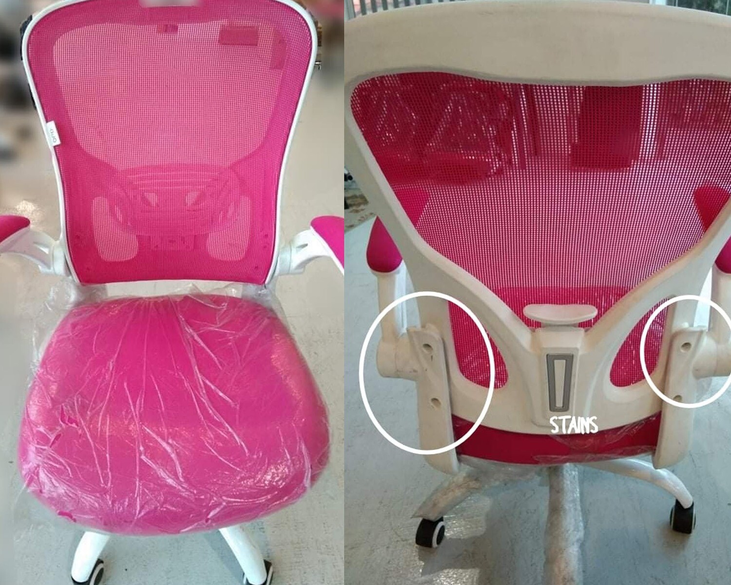 (Sale) Ofix Premium-30 Mesh Chair (Pink+White) (Light Scratches & Stains) (Armrest Torn/Stains/Scratches)