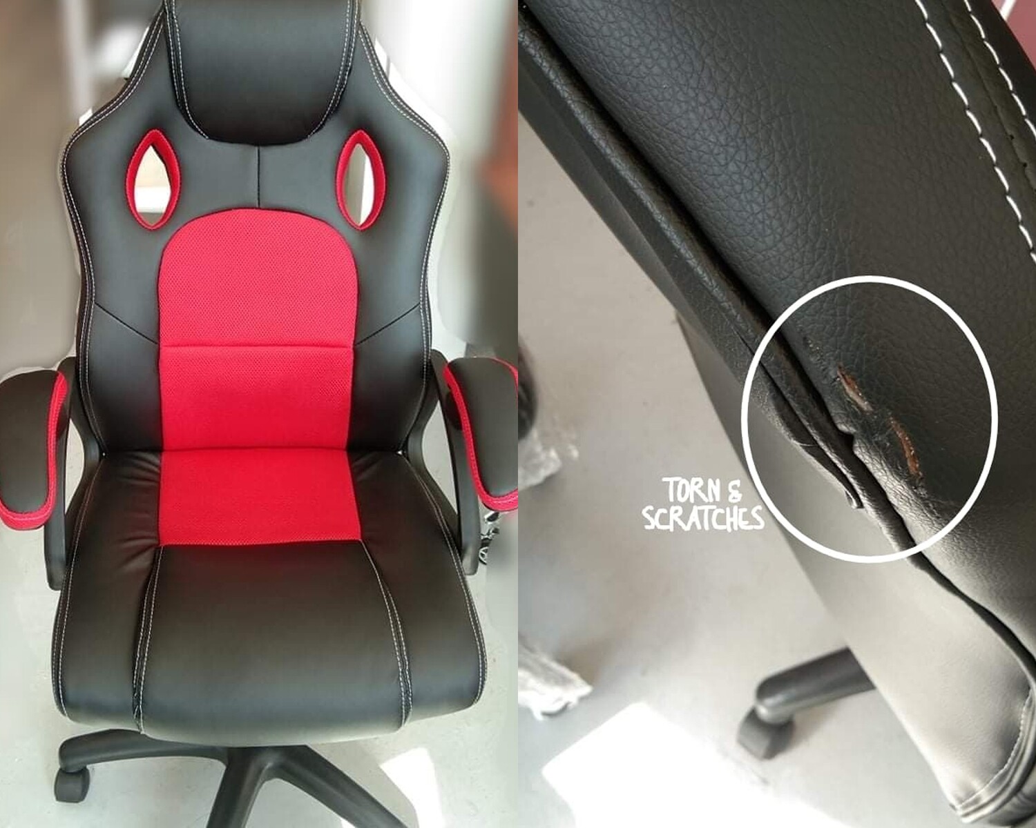 (Sale) OFX Reeva PU Gaming Chair (Black+Red) (Backrest Leather Torn & Scratches) (Sratches & Torn) (Black+White-Torn) (All Black-Torn)