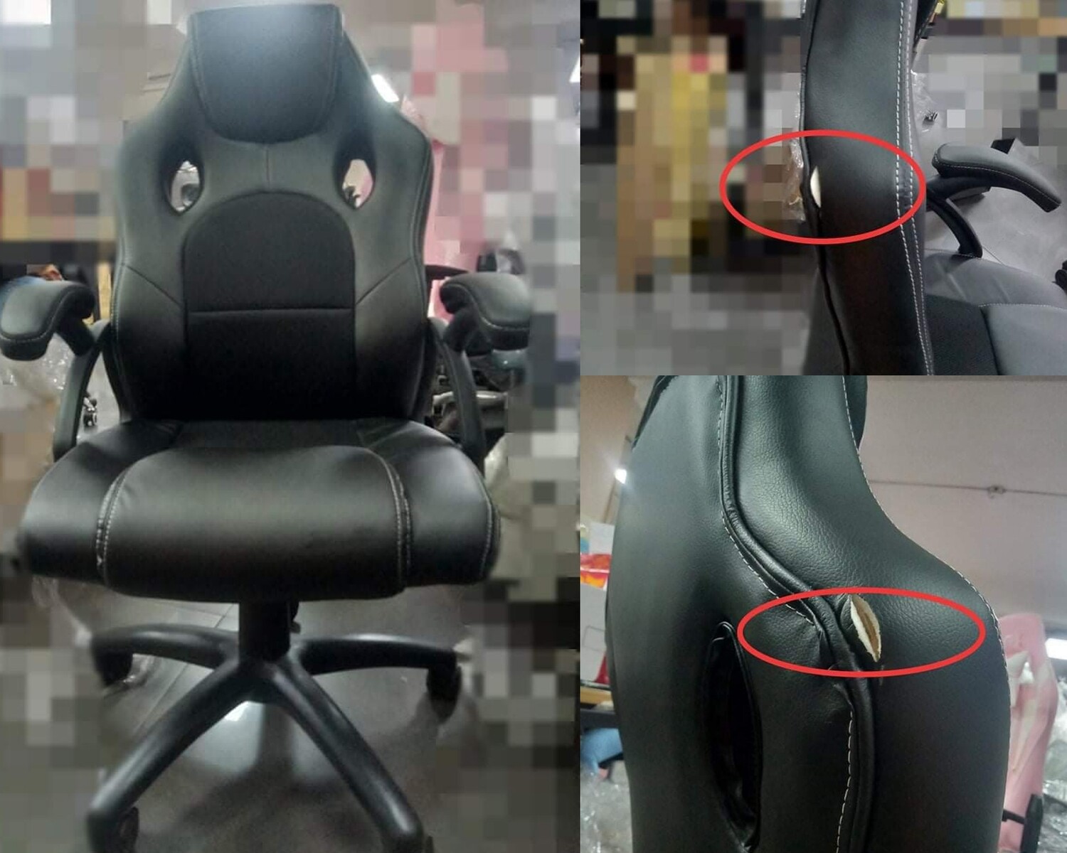 (Sale) OFX Reeva PU Gaming Chair (All Black) (Torn)