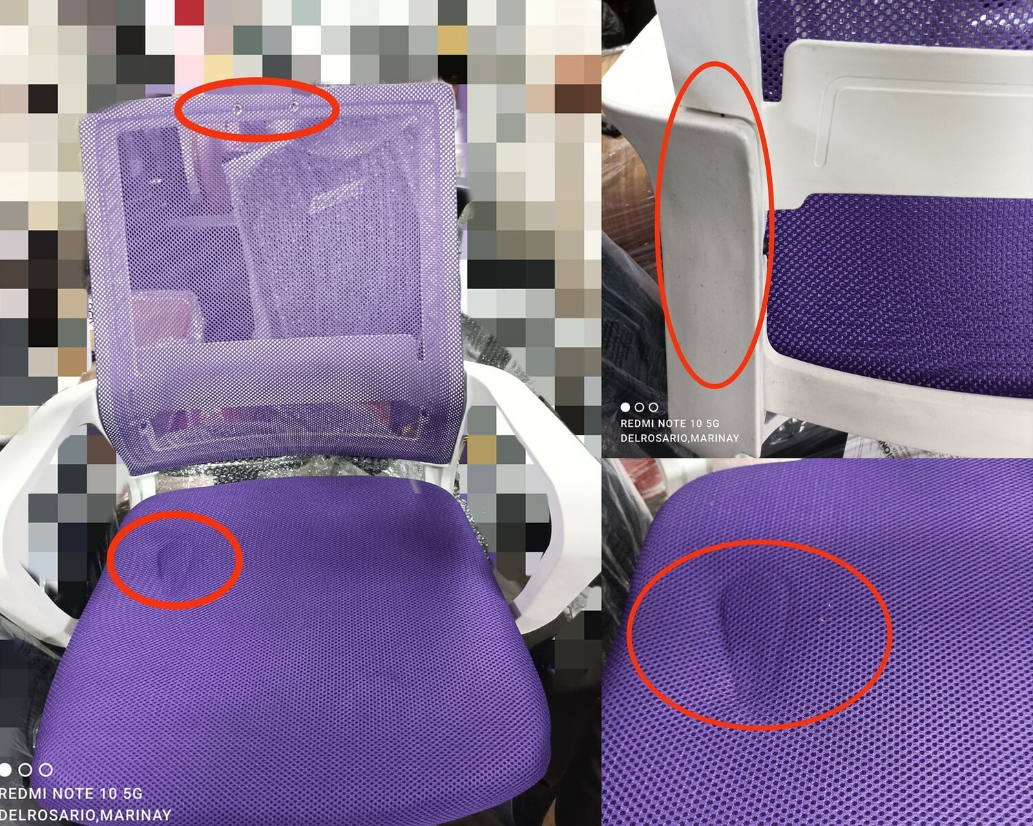 (Sale) Ofix Deluxe-45N Nylon Base High Back Mesh Chair (Purple+White) (No Headrest & Slightly Dirty & Deform Seat Cushion)