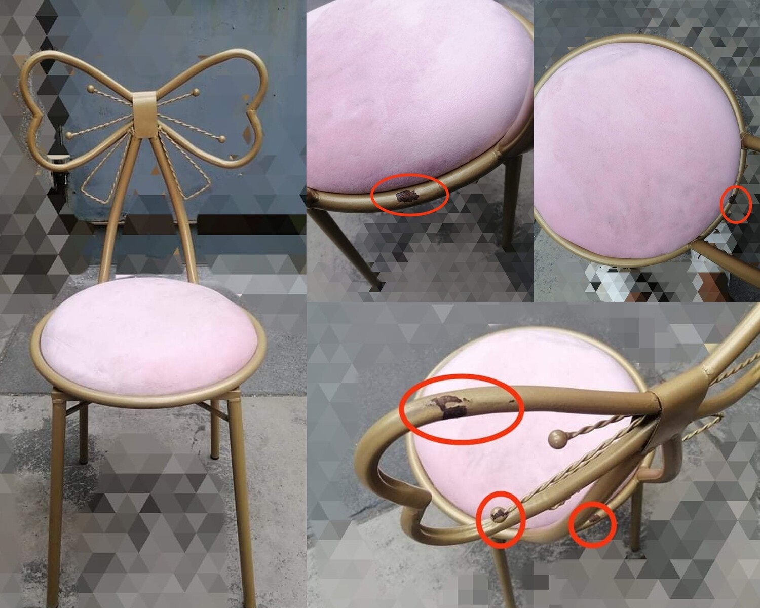 (Sale) Ofix Sofia Steel Chair (Pink) (Dents & Cushion Dirt Stains) (Small Rust Spot) (Small Rust Spot & Slightly Dirty) (Cushion Dirt)