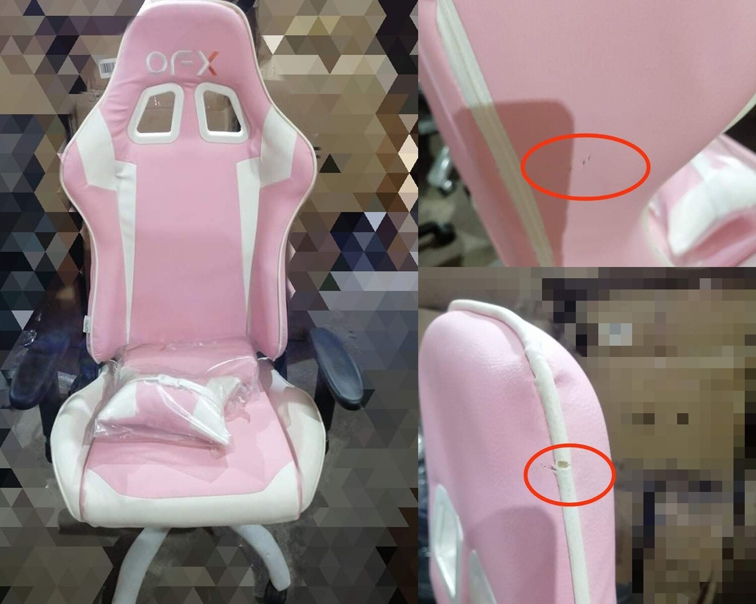 (Sale) OFX Gideon Steel Base Gaming Chair (White+Pink) (Scratches and Torn)