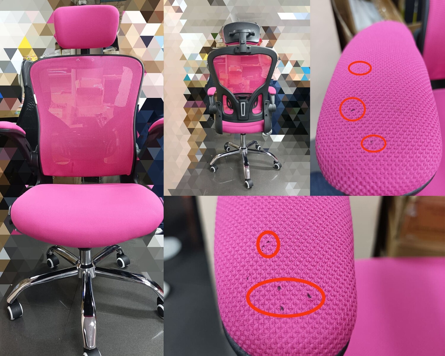 (Sale) Ofix Premium-31 High Back Mesh Chair (Pink) (Torn-Left and Right Armrest)