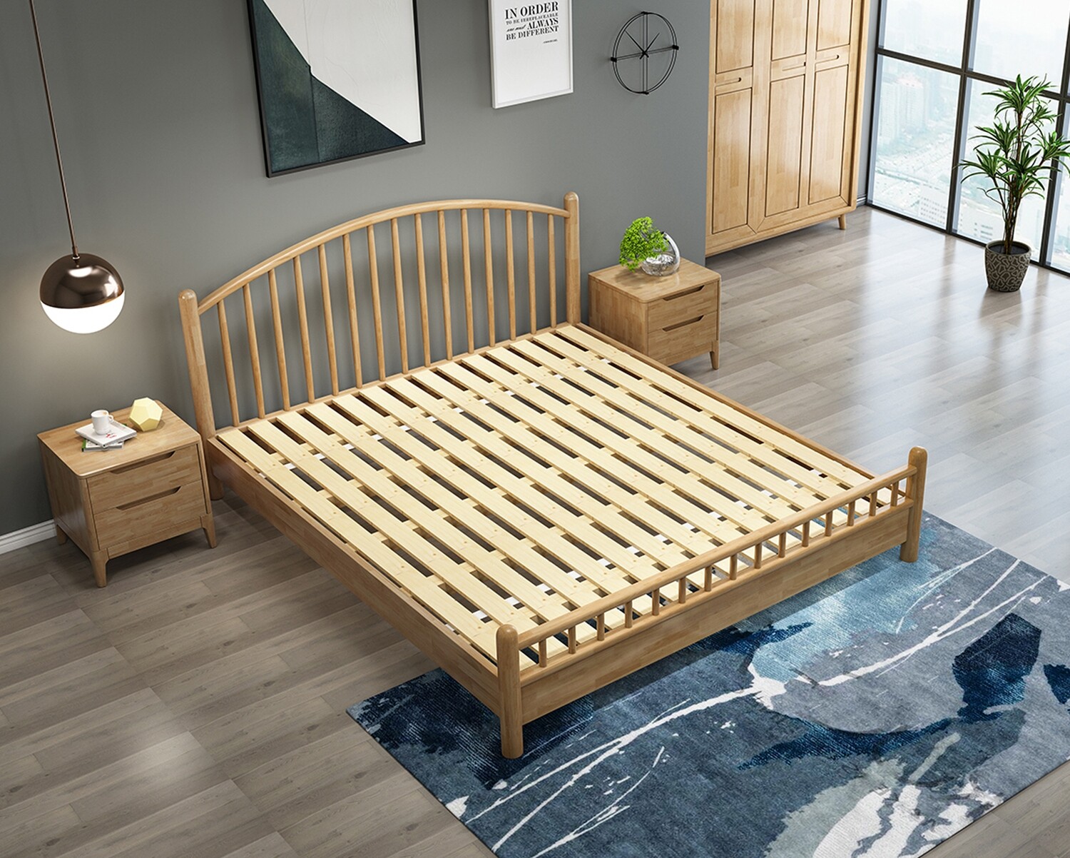 Flotti Kendall Solid Wood Bed Frame (Double, Queen & King) (Side Drawers Are Not Included)