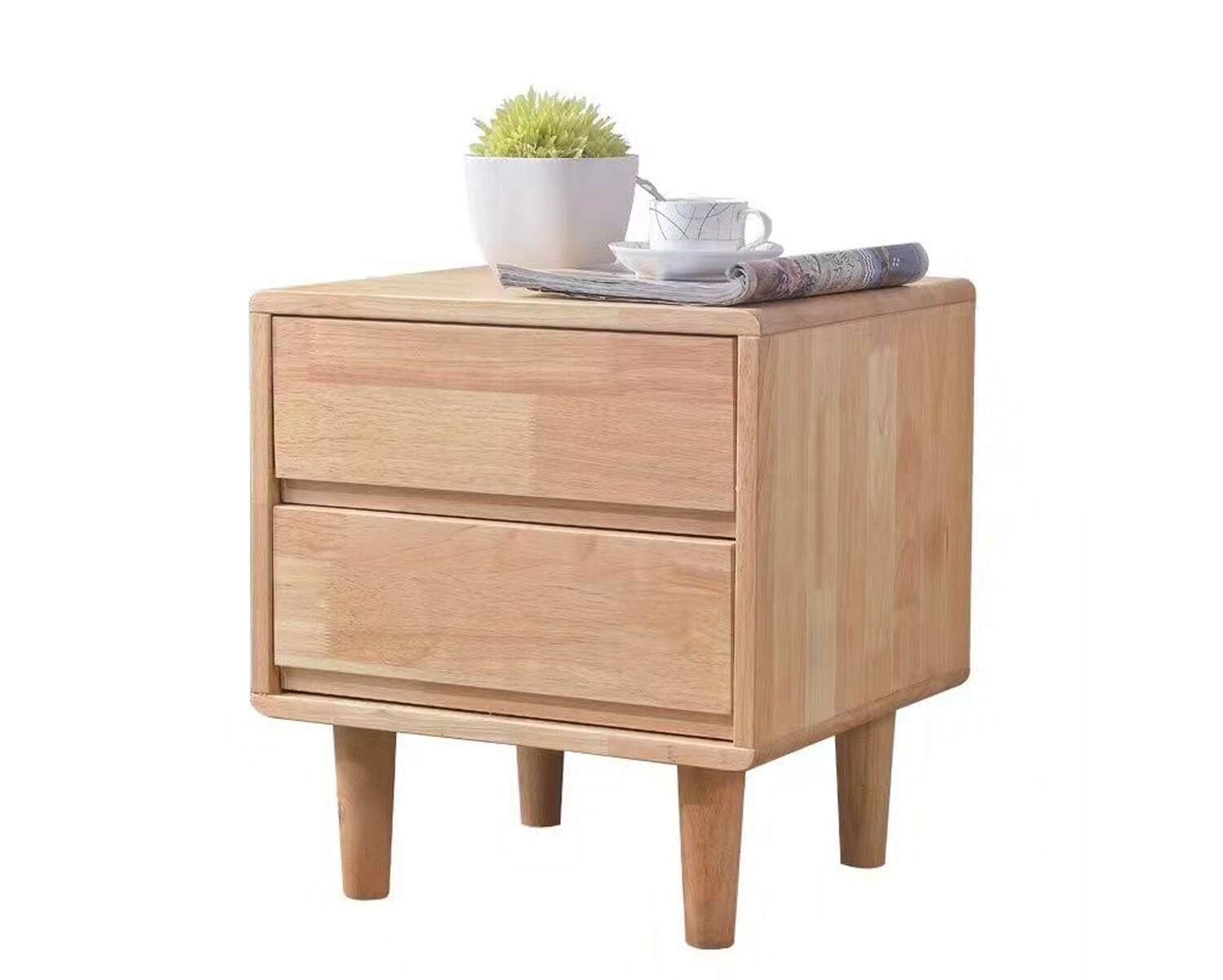 Ofix Annie Solid Thailand Rubberwood Bed Side Table (with Drawers), Model: Annie Solidwood Bed Side Table (Natural Wood)