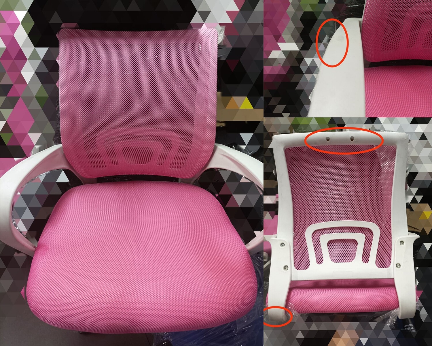 (Sale) Ofix Deluxe-5H High Back Mesh Chair (Black) (Small Dents) (Slightly Dirty and Deformed Seat Cushion)  (Pink+White)  (Slightly Dirty & No Headrest)