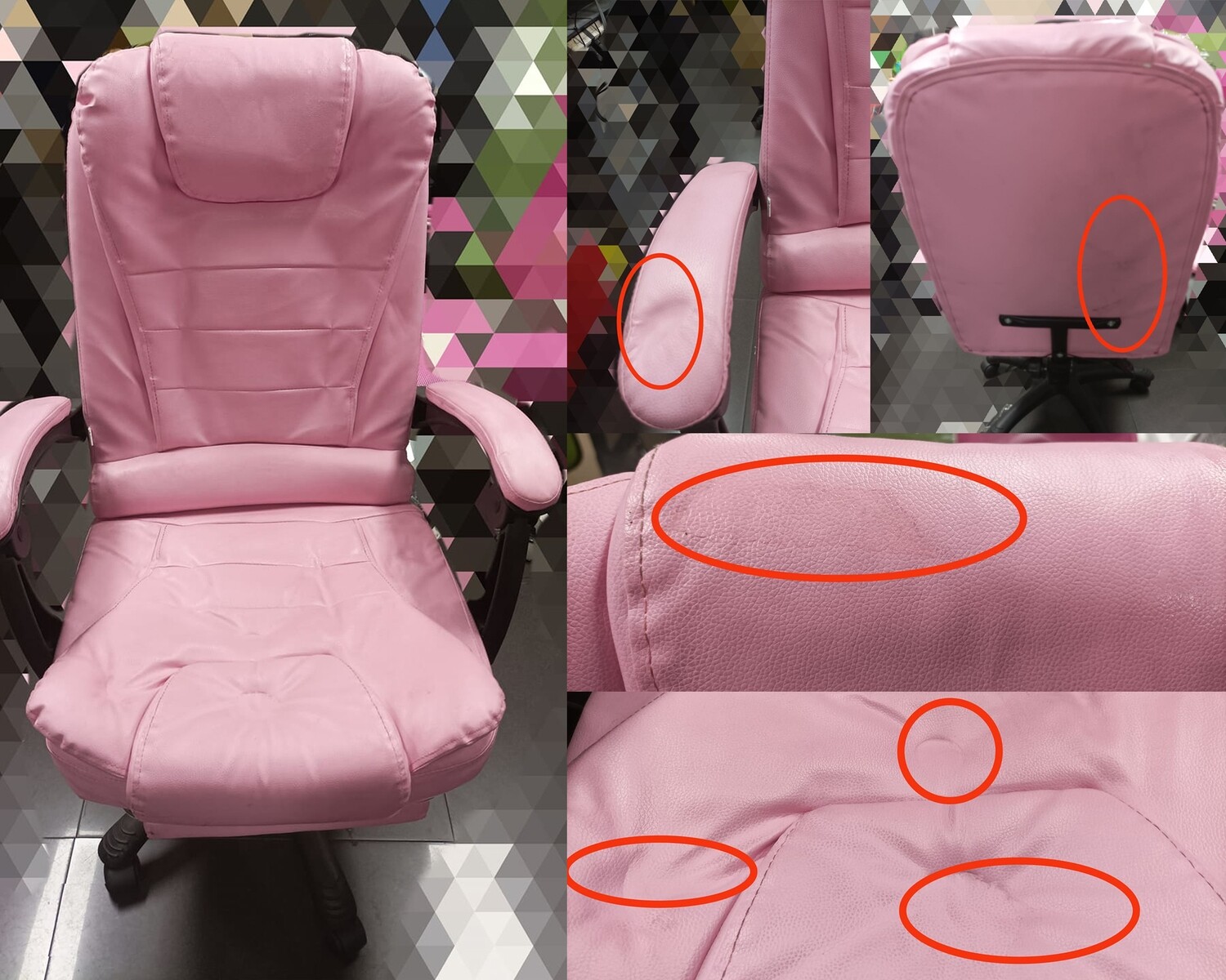 (Sale) OFX G10 High Back PU Chair With Foot Rest (Pink) (Slightly Dirty & Deform Armrest / Seat Cushion)