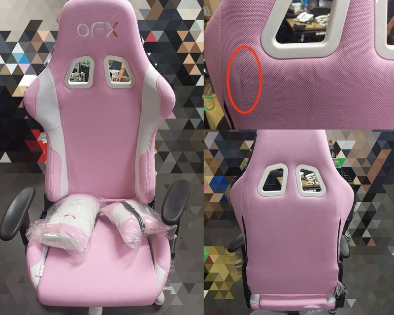 (Sale) OFX Zion Steel Base Soft Fabric Gaming Chair (White+Pink-Slightly Dirty, Backrest Fabric Torn)