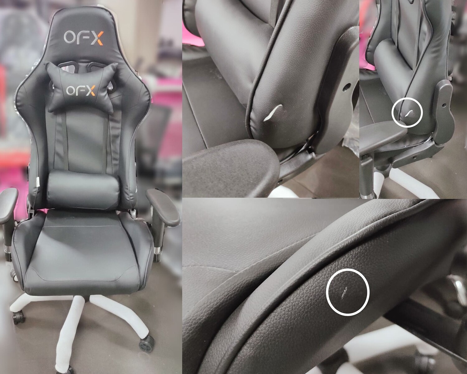 (Sale) OFX Gideon Steel Base Gaming Chair (Black) (Backrest & Seat Cushion Torn)