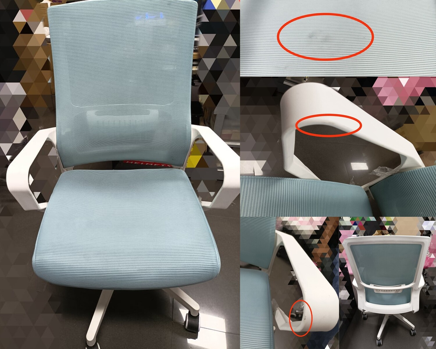 (Sale) Ofix Korean-F12 Mid Back Mesh Chair (White+Blue) (Cushion & Scratches)