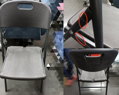 (Sale) Wood Grain Folding Chair (Grey) (Scratches) (Sale) Wood Grain Folding Chair (Grey) (Scratches)