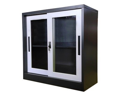 Ofix 2-Layer Glass Sliding Door Steel Cabinet (White, Grey+White)