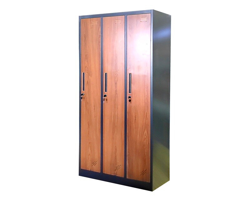 Ofix 3-Swing Door Steel Clothes Locker Cabinet (Walnut), Model:: OF-LK-11  3-Swing Door Steel Clothes Locker Cabinet ( Walnut)