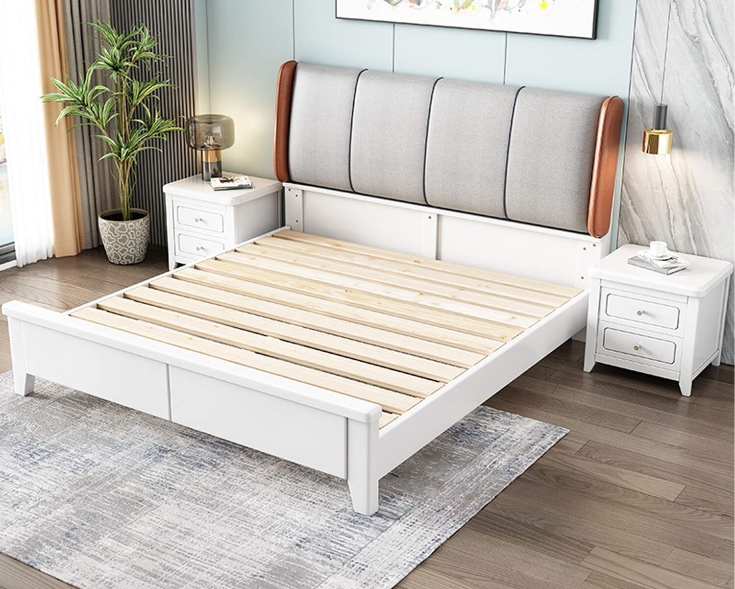 Flotti Persis Solid Thailand Rubberwood Bed Frame (Double, Queen & King) (Side Drawers Are Not Included)