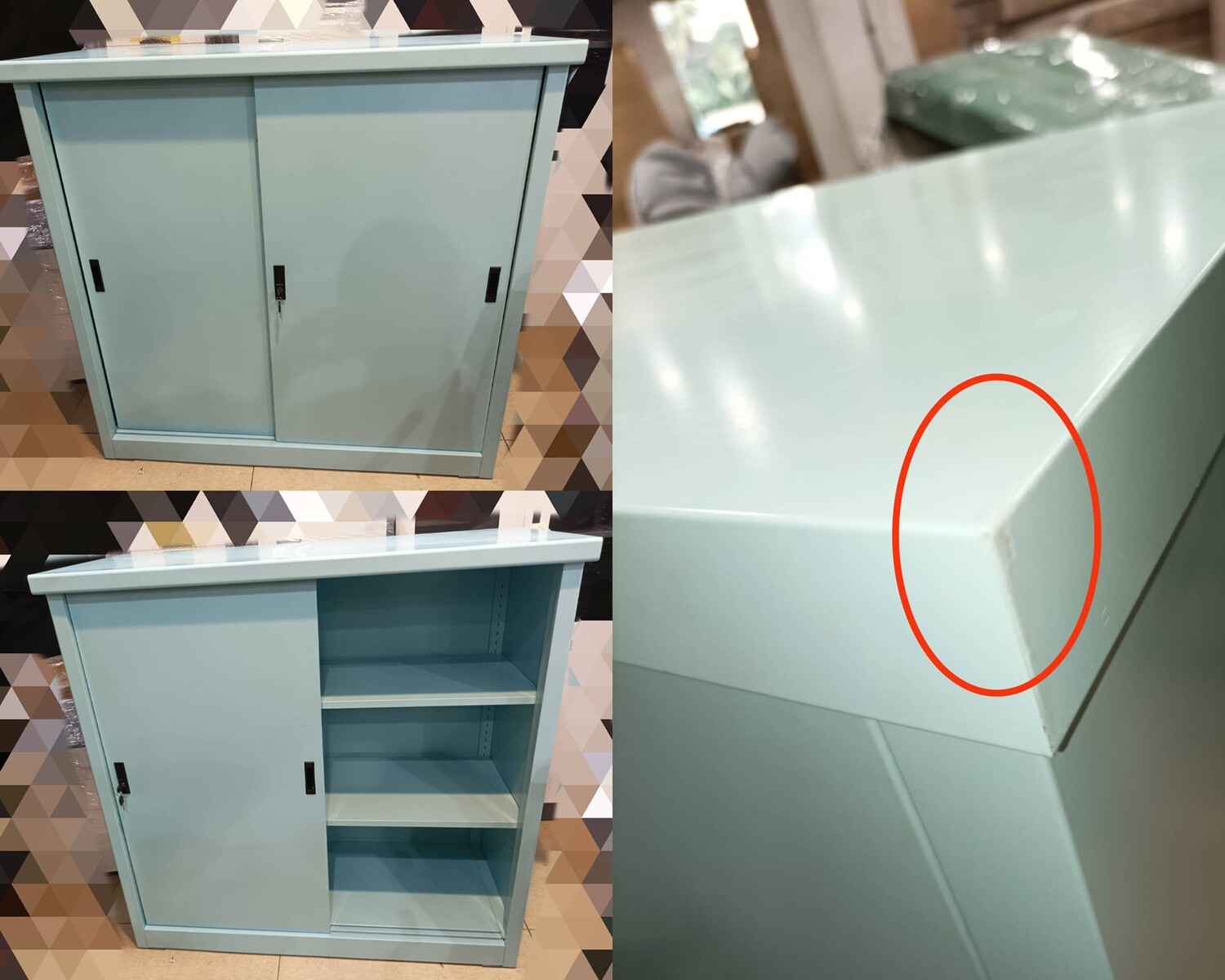 (Sale) Ofix Adjustable Shelves Sliding Door Steel Cabinet (Blue) (Small dents and Deform top panel)