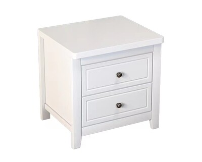 Ofix Wane Solid Wood Bed Side Table (with Drawers) (White)