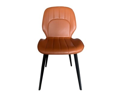 (Sale) Ofix Mara Pu Leather Seat Metal Leg Dining Chair (Brown+Black) (Backrest Leather Torn)