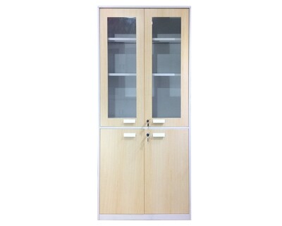 Ofix 5-Layer Swing Door Steel & Glass Cabinet (Wood Pattern+White)