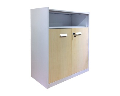 Ofix 2-Layer Swing & Open Shelf Steel Cabinet (Wood Pattern +White)